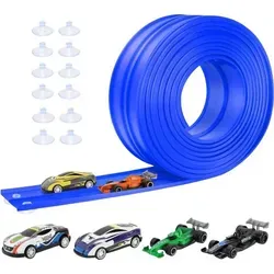 Flexible Autorennbahn 5m mit 4 Autos & 12 Saugnäpfen – Rennbahn Kinder 3+ für kreative Strecken, Loopings & Wandmontage | BLUETURBO