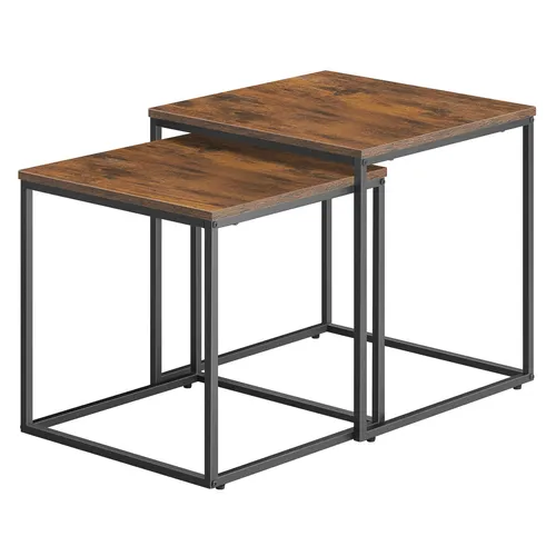 Rustikaler quadratischer Couchtisch im 2er-Set mit schwarzen Beinen