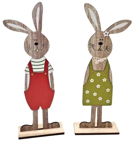 Bambelaa! 2er Set Osterhase Deko Aufsteller Ostern Zum Hinstellen Holzdeko Osterdekoration Frühling Dekofigur Natur (ca. 7 x 3 x 24,5 cm)