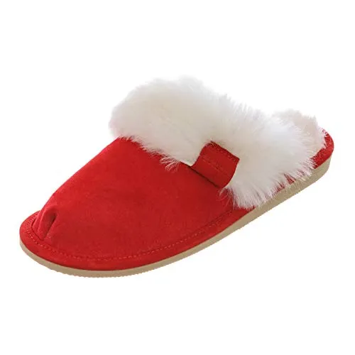 Hollert Damen Lammfell Hausschuhe Malibu Rot - Bequeme Hausschuhe aus 100% Merino Lammfell, atmungsaktiv und temperaturausgleichend für angenehme Wärme und Komfort das ganze Jahr über.