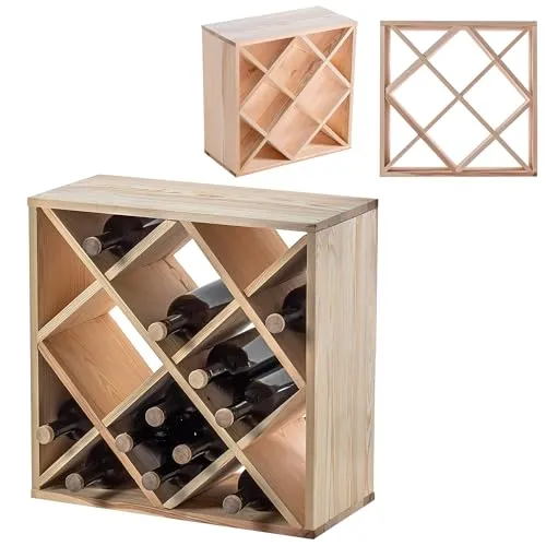 KADAX Weinregal aus Holz, 52 x 25.5 x 52 cm, Großes Flaschenregal für viele Weinflaschen, rustikaler Weinständer, platzsparendes Regal für Flaschen, Stabiler Weinschrank, Made in EU