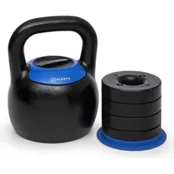 Klarfit Adjustabell Kettlebell - platzsparende Kugelhantel, Kettlebells aus Gusseisen, Kugelgewicht: 16-24 kg, schwarz-blau - Schwarz