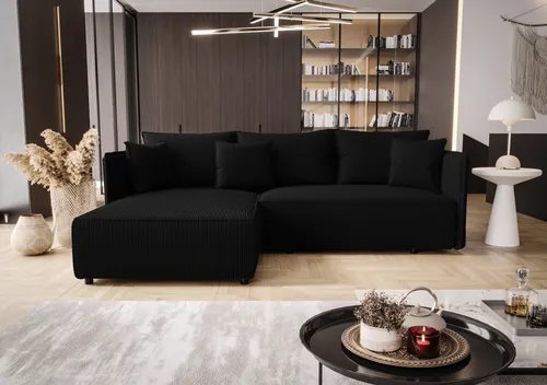 Bedante Ecksofa Schwarz, L-Form, 3-Sitzer mit Ottomane