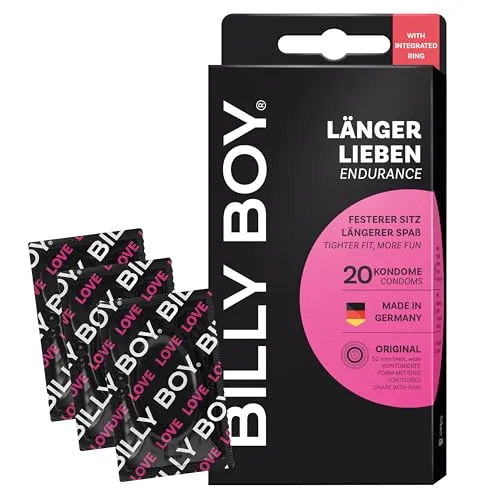 BILLY BOY Kondome Länger Lieben 20er, 52 mm, ORIGINAL mit Ring, Kondome für ein längeres und intensiveres Erlebnis (1x20 Stück)