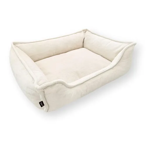 4L Textil IRIS Orthopädisches Hundebett Premium-LINE Hundekorb orthopädisch Kuscheliges Hundebett mit Bezug Memory Foam (60x40 cm, Beige)