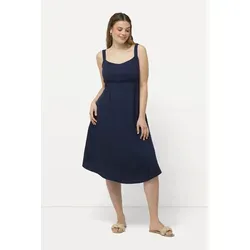Ulla Popken Maxikleid Midikleid Musslin Zipfelsaum V-Ausschnitt ärmellos blau 50/52