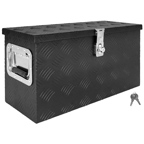 Trucky Deichselbox Schwarz - Robuste Aluminium Werkzeugkiste für Anhänger - Praktische Deichselbox aus wasserdichtem Aluminium für die sichere Aufbewahrung von Werkzeugen und Materialien. Mit abschließbarem Deckel und stabiler Bauweise ideal für den Einsatz im Garten, Garage oder auf dem Anhänger.