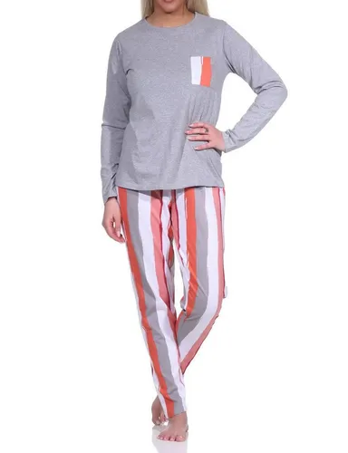Normann Pyjama Damen Schlafanzug lang in Grau (Größe 44-46) - Bequemer Schlafanzug für Damen mit stilvollem Farbspiel. Der langärmelige Schnitt sorgt für angenehmen Tragekomfort und die hochwertige Baumwoll-Mischung ist pflegeleicht und ideal für entspannte Nächte.