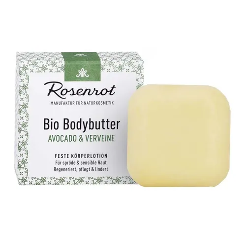 Rosenrot Bio Bodybutter Avocado & Verveine - Ganzkörperpflege mit zartem Verveneduft, pflegendem Bio-Avocadoöl und schmelzender Textur für eine luxuriöse Hautpflege.