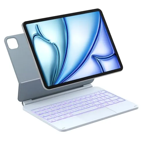 Inateck NeoMagic Magnetische Tastatur Hülle für iPad Air 11 Zoll - iPad-Tastaturen mit freitragendem Ständer und 7-farbiger Hintergrundbeleuchtung für komfortables Tippen und effizientes Multitasking, ideal für unterwegs.