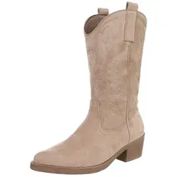 Ital-Design Moderner Western-Stiefel für Damen - Wanderschuhe mit feiner Stickerei, aus weichem Wildleder, ideal für Eleganz und Komfort im Alltag.