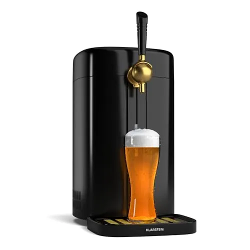 Klarstein FrostBrew Bierzapfanlage - 5L Bierzapfanlage mit CO₂-Drucksystem, Thermoelektrisches Kühlsystem, Temperaturregelung 3-12 °C, LED-Anzeige, Abnehmbare Tropfschale, Schwarz/Gold