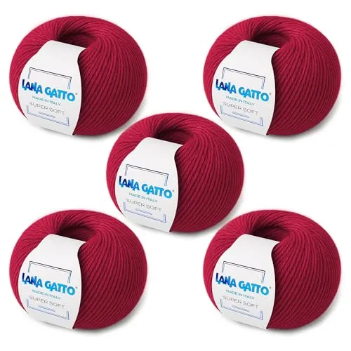 Strickgarn 100% reine Merino-Schurwolle Extra-Fine, line Super Soft von Lana Gatto Made in Italy, hochwertiges Garn zum Häkeln und Handstricken, 250g 625 Meter, (Rot - 12246, 5)
