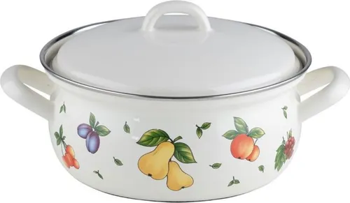 Riess 2L Niedriger Topf Fruit Garden R0171068 - Universal-Kochtopf mit hitzespeichernder Emaille, ideal für energiesparendes Kochen. Der präzise Deckel fungiert als Energiewächter und sorgt für nachhaltigen Genuss.