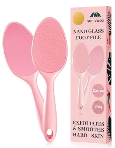 Sunivaca Hornhautentferner 2-seitiger aus Glas für die Füße, ohne Abflussständer (Rosa)