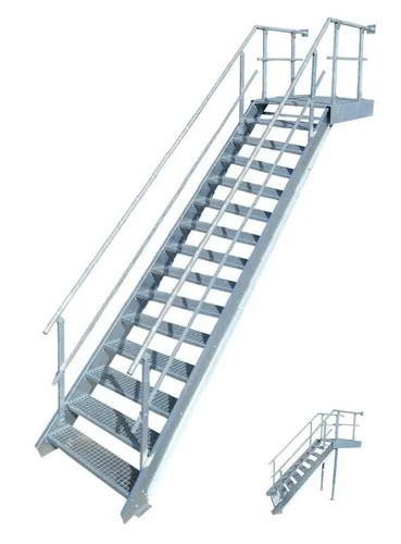 SRM Design Außentreppe 14 Stufen + Podesttreppe beids. Geländer breite 100cm höhe 250-320cm