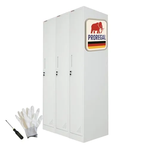 PROREGAL Mega Deal 3X Spind Schrank Elephant Metall, abschließbar, 180x30x50cm - Robuster Spindschrank aus hochwertigem Stahl, ideal für die Aufbewahrung von Kleidung und persönlichen Gegenständen. Mit abschließbaren Flügeltüren und durchdachter Inneneinrichtung für optimale Organisation. Perfekt für Büros, Werkstätten und Umkleideräume.