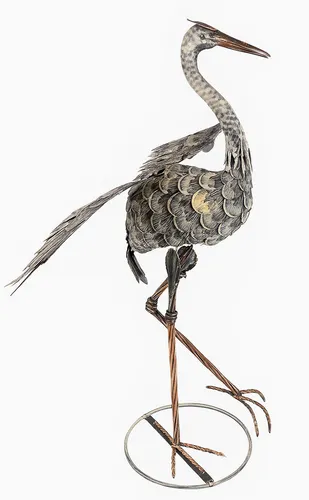 Teichfigur Fischreiher Vogelfigur Garten Reiher Metallvogel Gartenskulptur 90cm
