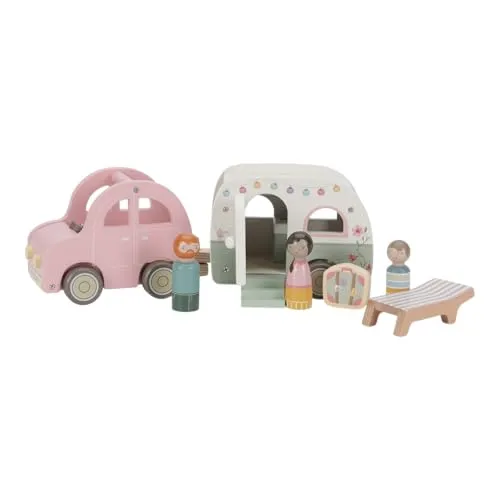 Little Dutch Auto mit Wohnwagen inkl. Spielfiguren und Zubehör Holz Kinder - rosa