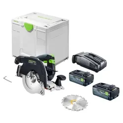 Festool HKC 55 KEB-Basic Handkreissäge 18 V mit 2 Akkus 8 Ah - Kompakte Handkreissäge mit leistungsstarkem 18 V Akku, ideal für präzise Schnitte in Holz. Im Set enthalten: Koffer, Schnelllader und Sägeblatt für optimalen Einsatz.