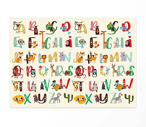 Friendly Fox Geschenkpapier Einschulung, 6 Bögen Geschenkpapier zum Schulanfang, Tier ABC Geschenkverpackung Einschulung Motivpapier