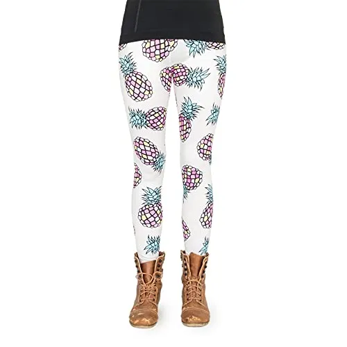 cosey - Bunte Bedruckte Blumen-Leggings (Einheitsgröße) - Design Ananas Pastell