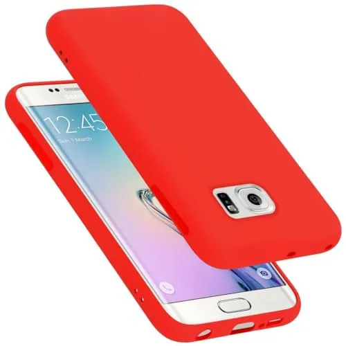 Cadorabo Hülle kompatibel mit Samsung Galaxy S6 Edge Hülle Silikon Handyhülle für Galaxy S6 Edge Case aus flüssigem Silikon- Kratzfeste und stoßfeste dünne TPU Schutzhülle - Liquid ROT