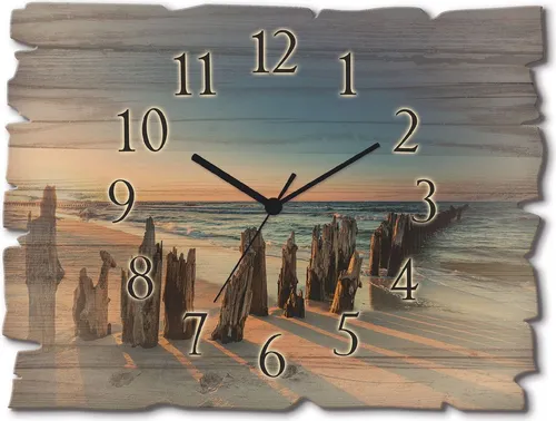 ARTland Holz Wanduhr Funkuhr - Sonnenuntergang am Strand - Wanduhr aus 6mm Birkenholz, freischwebende Optik und lautloses Qualitätsuhrwerk, ideal für Küche oder Wohnzimmer.