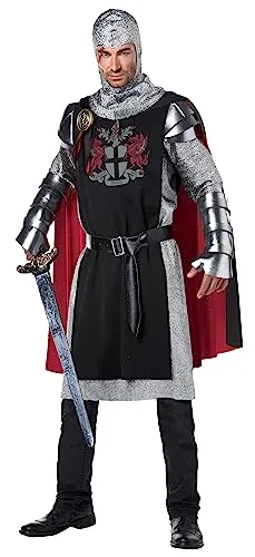 California Costumes Herren Mittelalter Ritter Kostüm, Schwarz, Silber, Rot, S-M