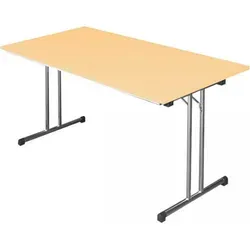 Klapptisch 140x70cm - Besprechungstisch mit Chrom-Gestell - Esstisch mit stabilem verchromten Stahlgestell und 25 mm starker Ahorn-Tischplatte. Ideal für Besprechungen, Schulungen oder Kantinen. Schnelle Montage – einfach aufklappen und nutzen!