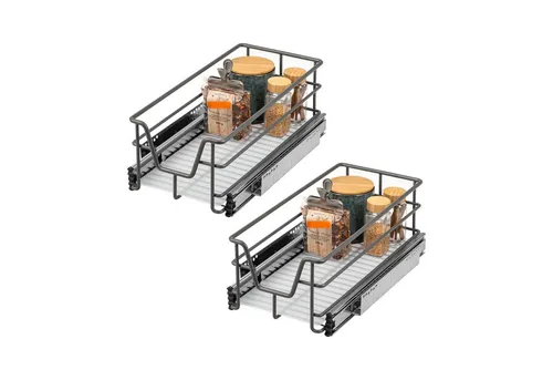 bremermann Teleskopauszug 2er Set - 30 cm, Metall Grau - Teleskopauszüge für Küchenschränke, bieten sanften Vollauszug und herausnehmbaren Einlegeboden für einfachen Zugriff und Ordnung.