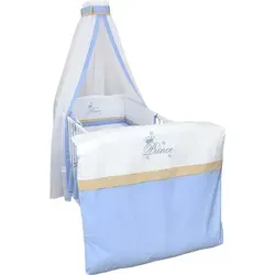 Baby Delux Baby Bettwäsche Bettset 4-tlg Bettausstattung Nestchen Himmel mit Stickerei Prince - Blau/Weiß
