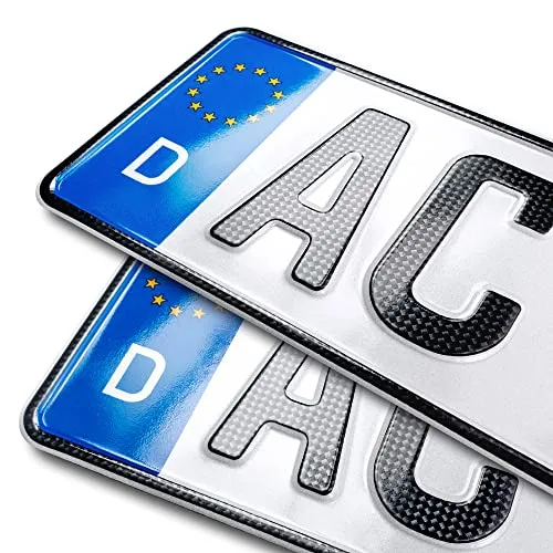 schildEVO 2 Carbon Kfz Kennzeichen | 400 x 110 mm | Kurze Autokennzeichen 40 cm | OFFIZIELL amtliche Nummernschilder | DIN-Zertifiziert – EU Wunschkennzeichen mit individueller Prägung