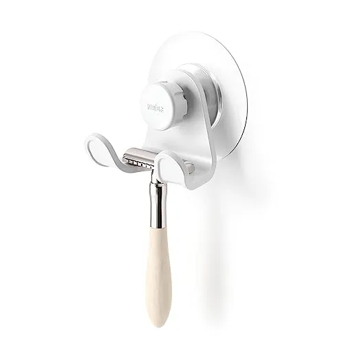 Umbra Flex selbstklebender Doppelhaken für Badezimmer-Duschwanne, hält Handtücher, Waschlappen, Luffas, Rasierer und mehr, Weiss
