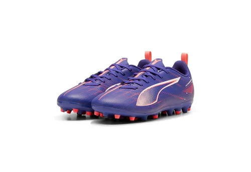 Puma Ultra 5 Play Mg Jr Fußballschuhe Lila EU 38 1/2 - Fußballschuhe für Teenager mit leichtem Obermaterial und stabilisierendem Stützrahmen, ideal für Kunstrasen und harte Böden. Hergestellt aus mindestens 20% recycelten Materialien.