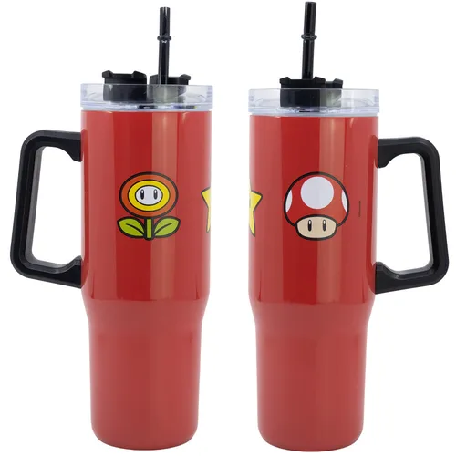 Super Mario Edelstahl XL Thermobecher To-Go 940 ml - Thermobehälter mit 940 ml Fassungsvermögen, ideal für unterwegs – hält Getränke lange heiß oder kalt und begeistert mit coolen Super Mario-Motiven!