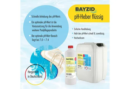 6x 1 kg pH Heber flüssig - Effektive pH-Wert-Anpassung für Pools - Poolzubehör: Hochwirksamer flüssiger pH-Heber, der schnell den pH-Wert Ihres Poolwassers anhebt und mit allen Höfer Chemie ® Wasserpflegemitteln verträglich ist.