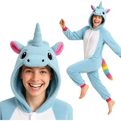 Onesie Kigurumi Pyjama Kostüm für Erwachsene Azur Einhorn
