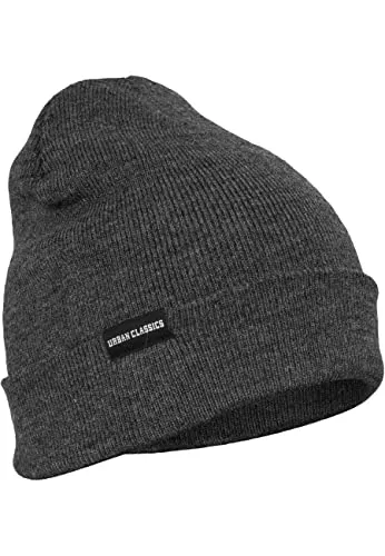 Urban Classics Unisex Strickmütze Basic Beanie für Herren & Damen - einfarbige Wintermütze mit Logopatch, One Size, Grau (Charcoal 91)