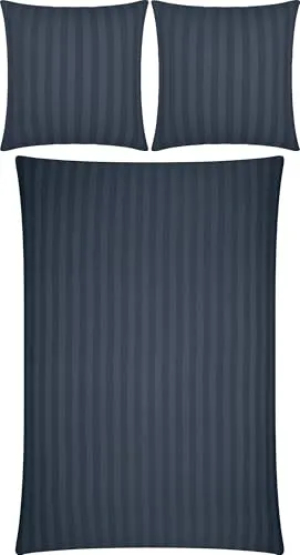 Erwin Müller Mako-Damast Bettwäsche-Set Fürth mit Streifen, Bettbezug, anthrazit Größe 80x80 cm / 200x200 cm - temperaturausgleichend, Kochfest, mit Reißverschluss, 100% Baumwolle
