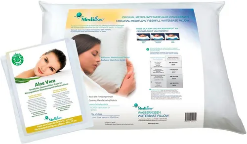 Mediflow 5228 Aloe Vera Aktion Wasserkissen - Orthopädisches HWS Stützkissen mit Aloe Vera Bezug aus 100% Baumwolle, atmungsaktiv und geruchsfrei. Ideal für Allergiker und sorgt für einen erholsamen Schlaf.