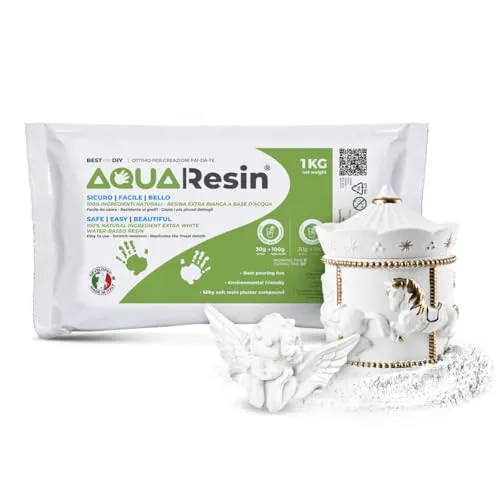 AQUA RESIN® – Alpha-Gips | Satinierter Porzellan-Effekt | Gebrauchsfertig mit Wasser | Sicher & Ungiftig | Intensives Weiß, Färbbar | Für DIY, Gussformen & kreative Projekte (Weiß, 1 kg)