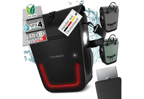 ELONEO Fahrradtasche für Laptop - wasserdicht mit LED, 25L - Fahrradtaschen für Laptop, ideal für sicheres Pendeln auf dem Fahrrad. Mit extra gepolstertem Fach und LED-Beleuchtung für mehr Sichtbarkeit und Sicherheit.
