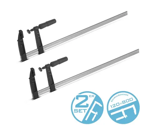 STAHLWERK Schraubzwinge 120x800 mm - 2er Set - Hochwertige Klemmzwinge mit 800 mm Spannweite und 120 mm Spanntiefe, ideal für präzises Arbeiten in Werkstatt und Profi-Bereich. Robuste Konstruktion mit Schutzkappen gegen Kratzer.