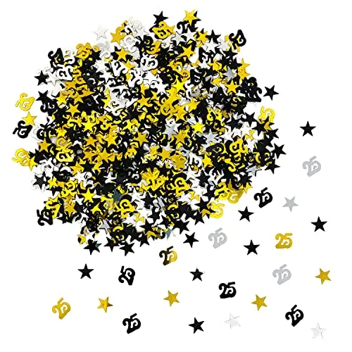 Oblique Unique® Konfetti Zahl 25 + Sterne für 25. Geburtstag Jubiläum Silberhochzeit Tisch Deko Streudeko 500 Stück Gold Silber Schwarz