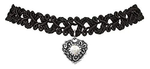 LUISIA Spitzen Kropfband Malina mit Herzanhänger - Schwarz