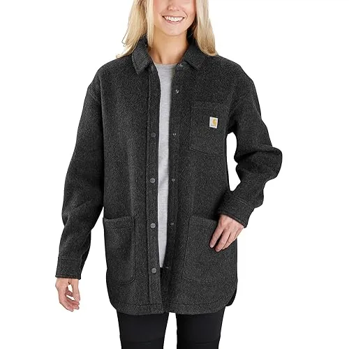 Carhartt Damen Übergangsjacke Wool Blend Overshirt - Black Heather, Größe:M - Funktionsjacken aus 60% Polyester und 40% Polyacryl, mit einem stilvollen zweigeteilten Stehkragen und praktischer Brusttasche für einen modernen Look.