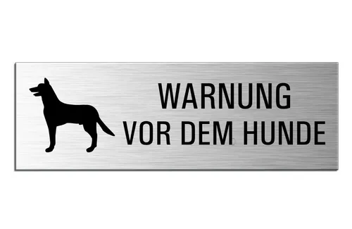 Schild Achtung Warnung Hund Türschild 24x8 cm Aluminium Edelstahloptik