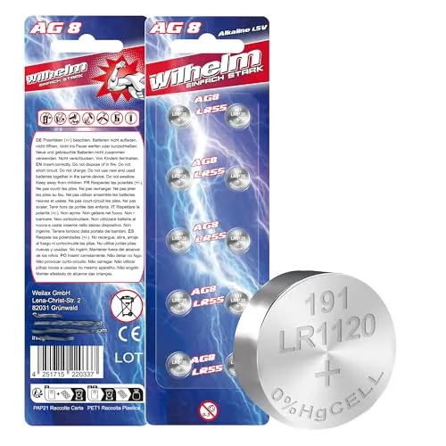 AG8 Wilhelm Cell Knopfzellen Knopfbatterien Uhrenbatterien LR1120, LR55, 191, 391 20