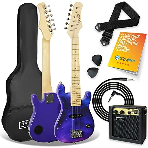 3rd Avenue 1/4 Kinder E-Gitarre Set mit 5W Verstärker, Lila Galaxy